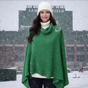 Green Bay Packers NFL Green Crystal Bling soft Knit Poncho One-size Sweater S/L